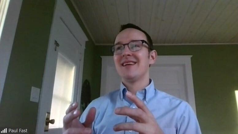 A man talking on a Zoom video call
