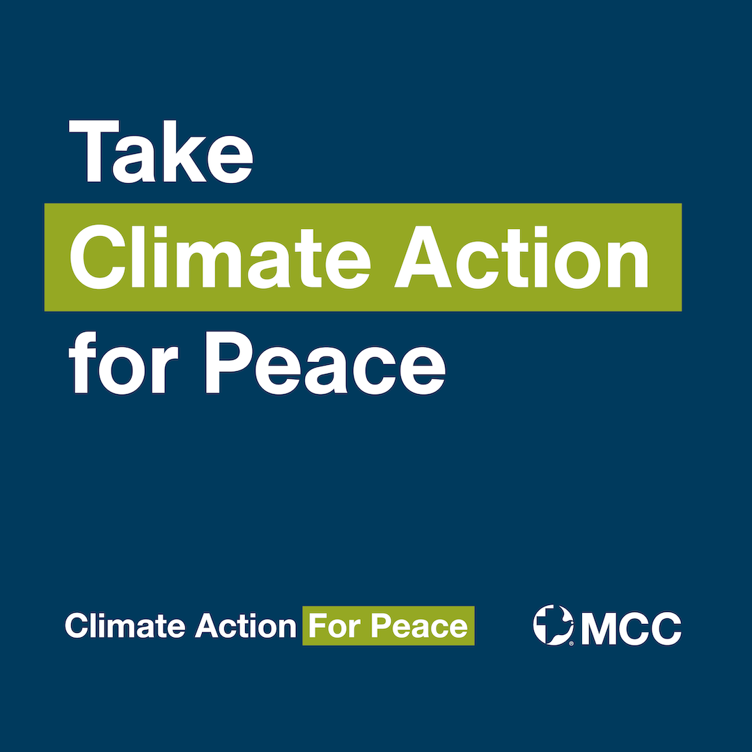 A social media graphic that reads "Take Climate Action for Peace"