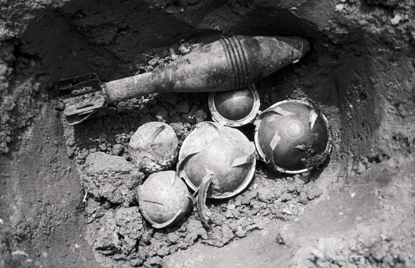 A collection of bomblets and other unexploded ordnance is ready for detonation in this 1992 photo. Addressing the problem of unexploded ordnance (UXO) left from the more than 2.2 million tons of bombs