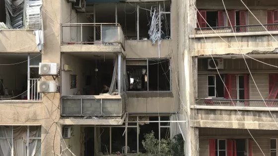 Apartment buildings destroyed from Beruit explosion.