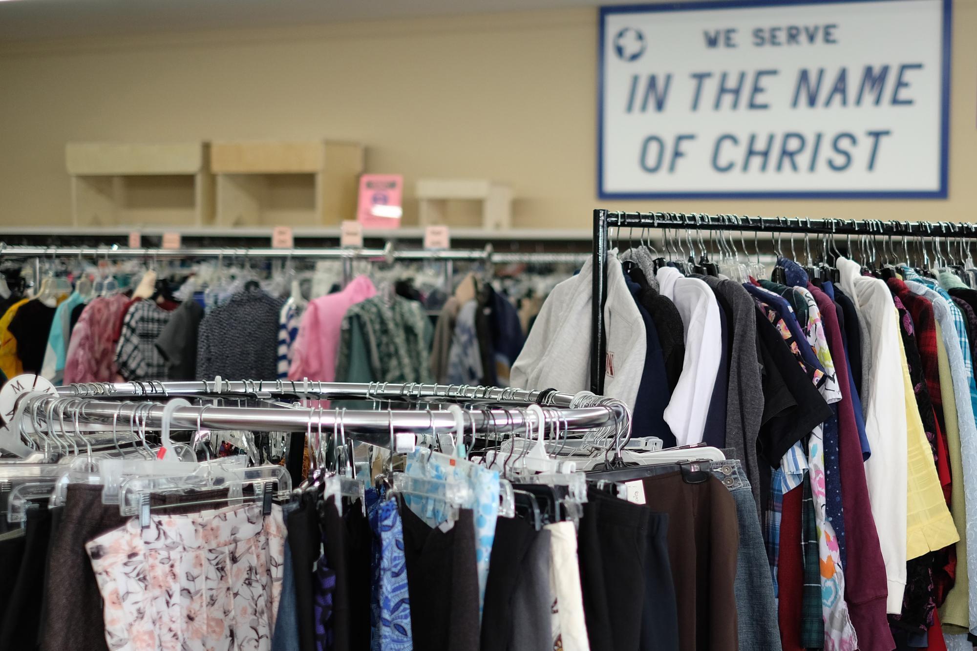 Clothes section of a thrift shop