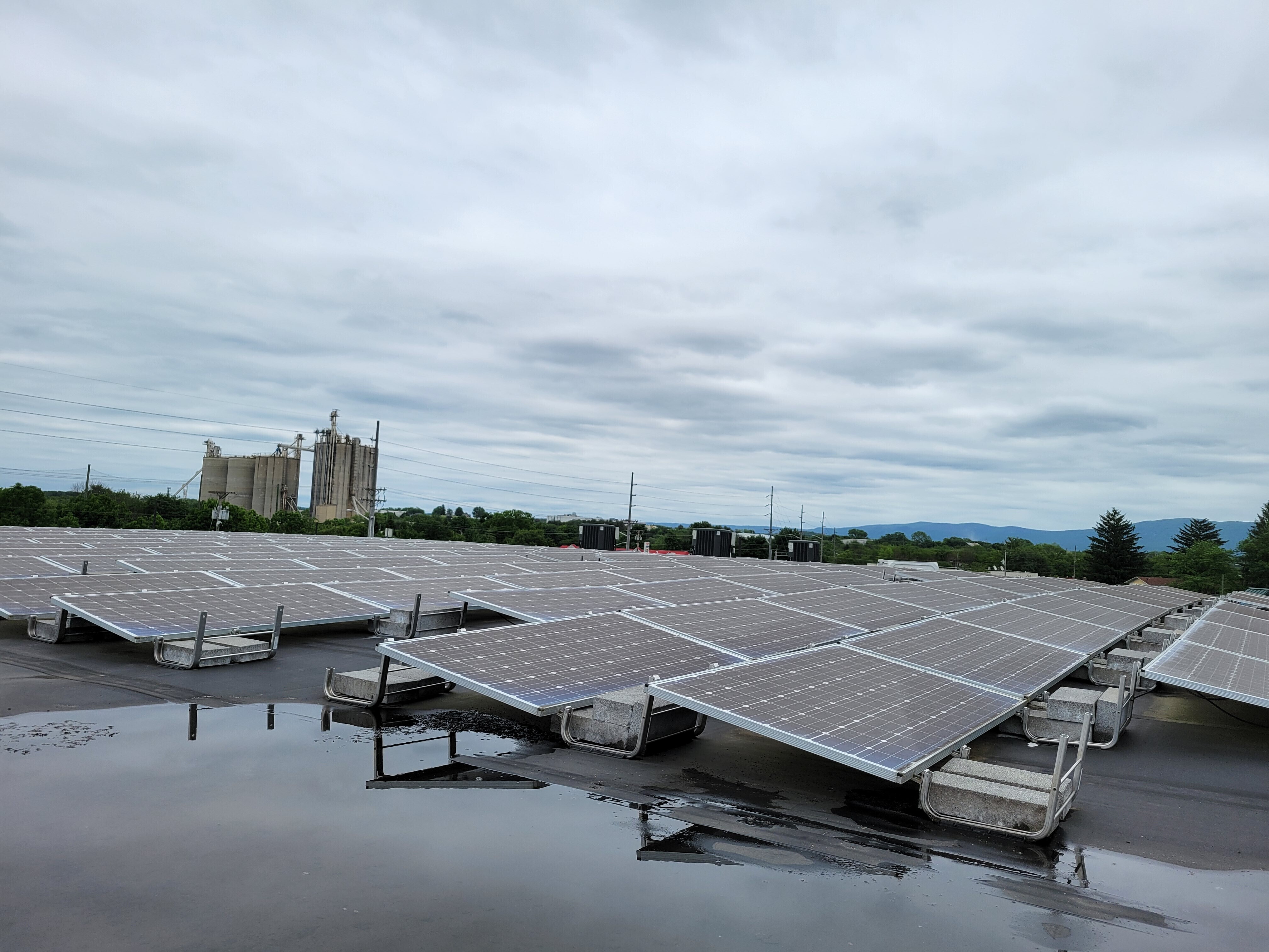 Solar panels on the roof of Gift & Thrift, an MCC Thrift shop in Harrisonburg, Virginia, in May 2022.