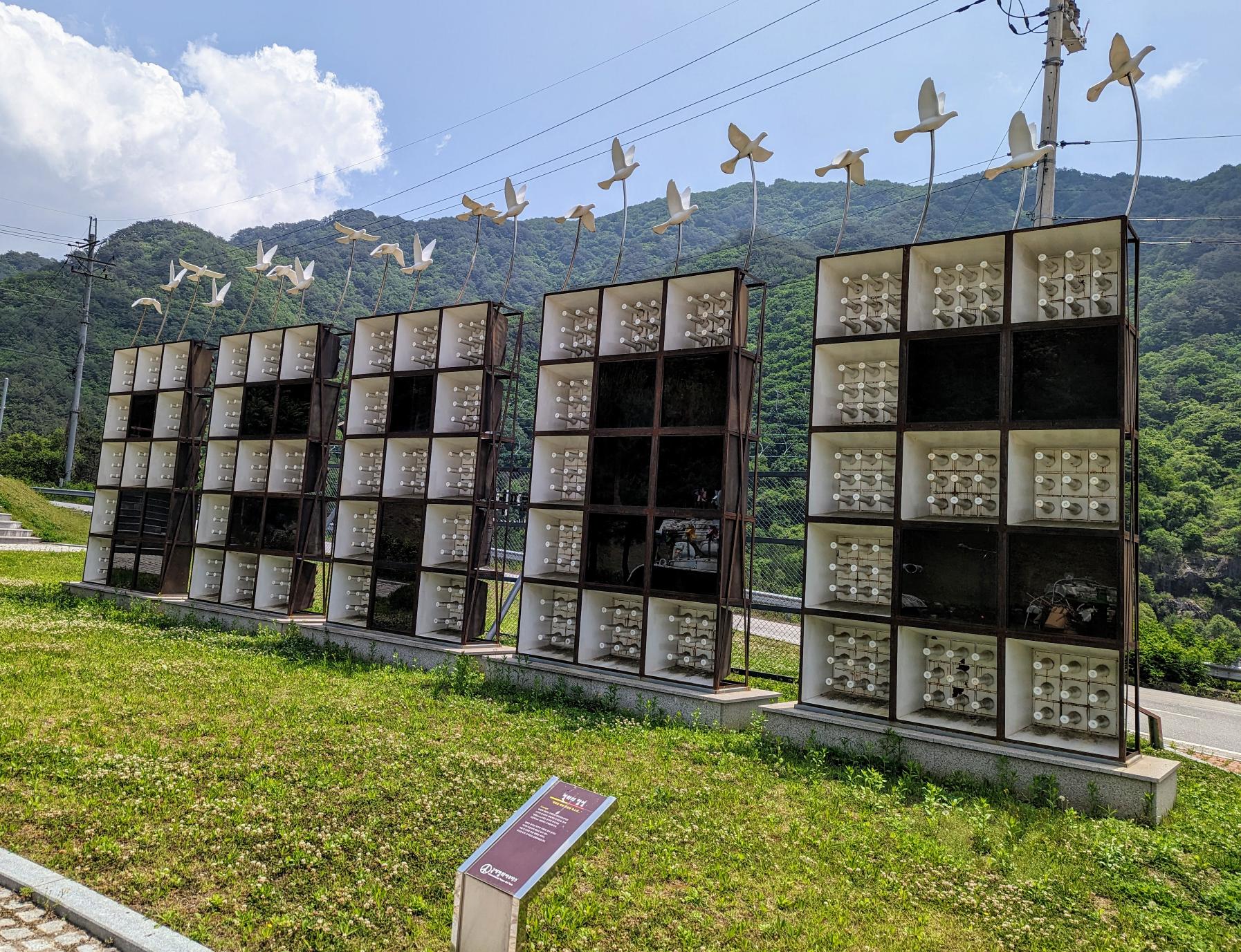 Giant blocks spell out the word Peace