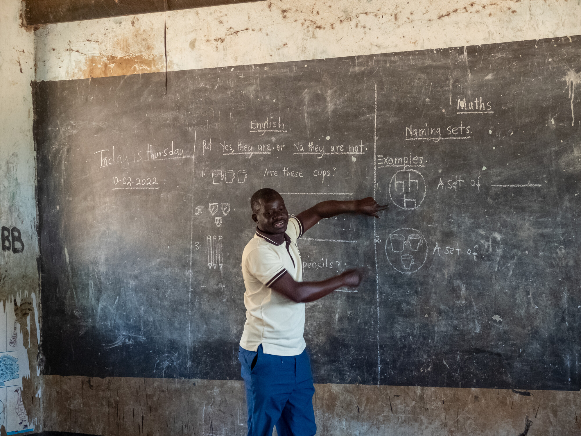 Teacher at a chalk board in Uganda
