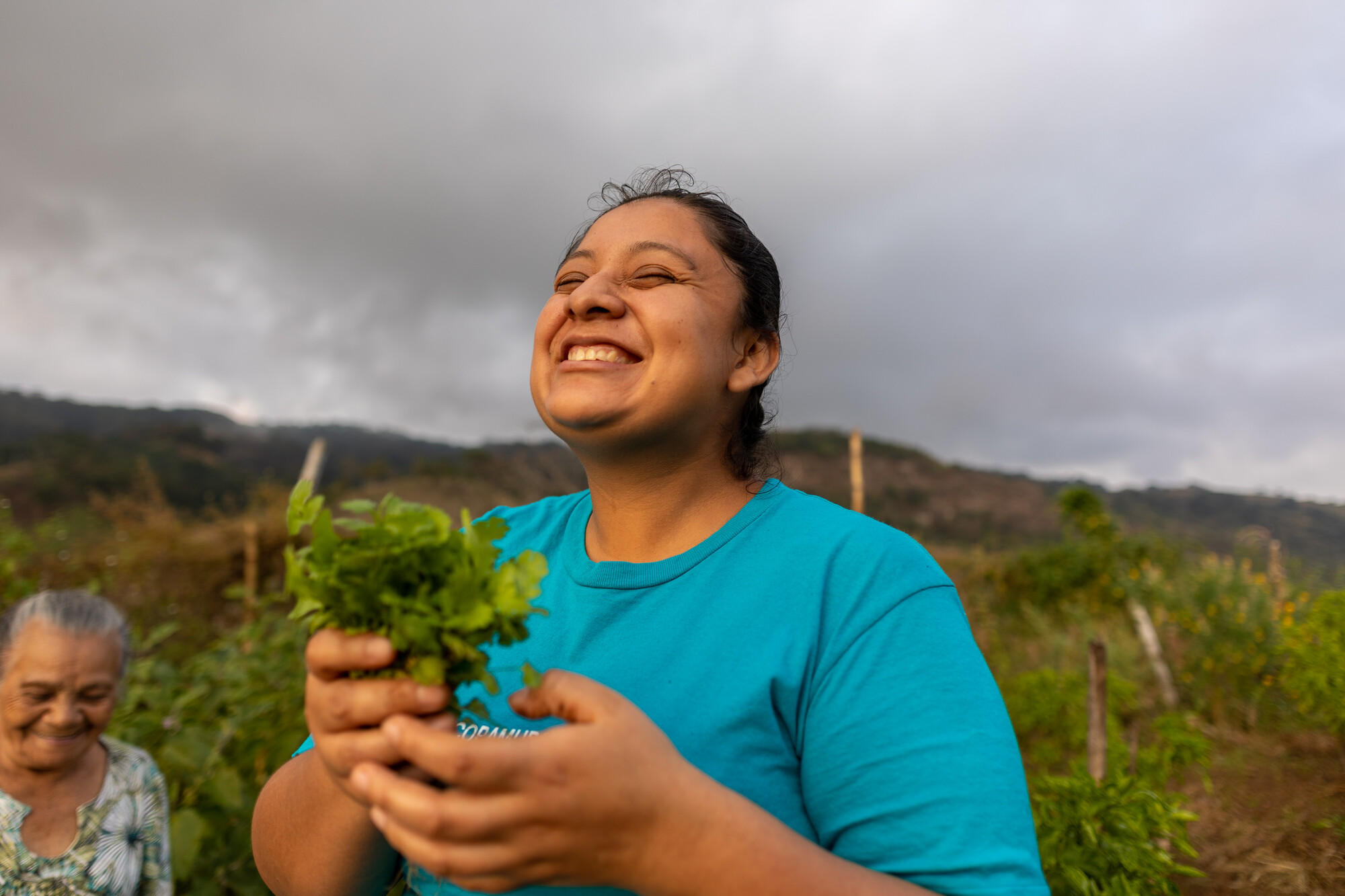 Women in El Salvador in their garden plot