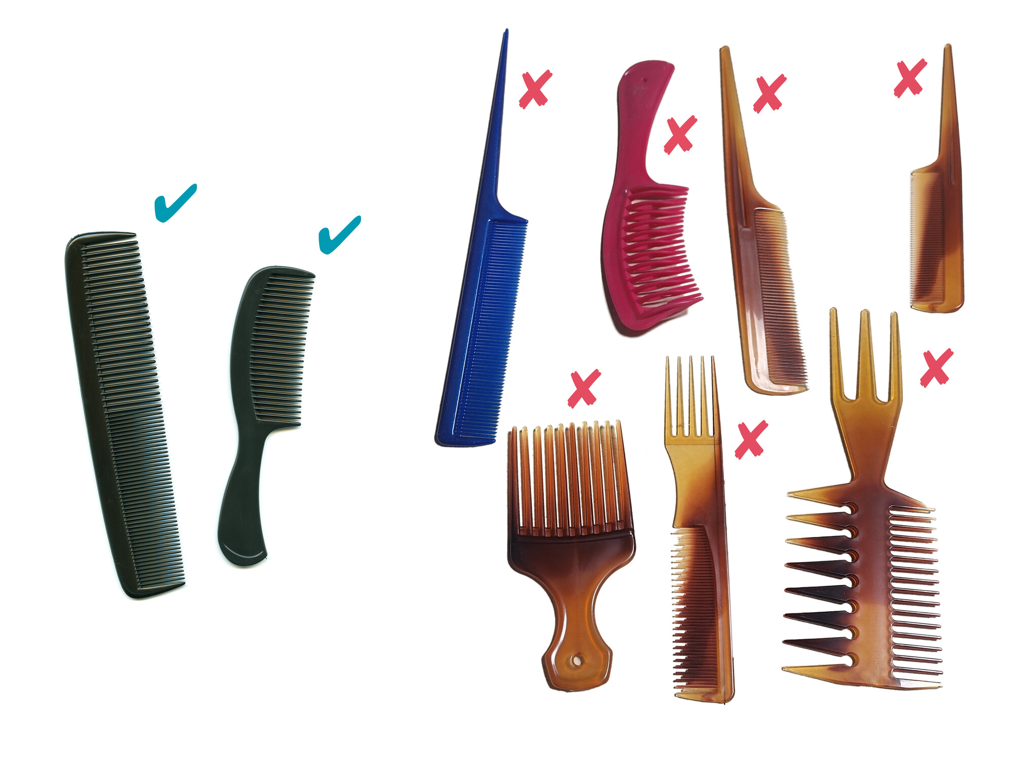 Examples of acceptable and unacceptable combs