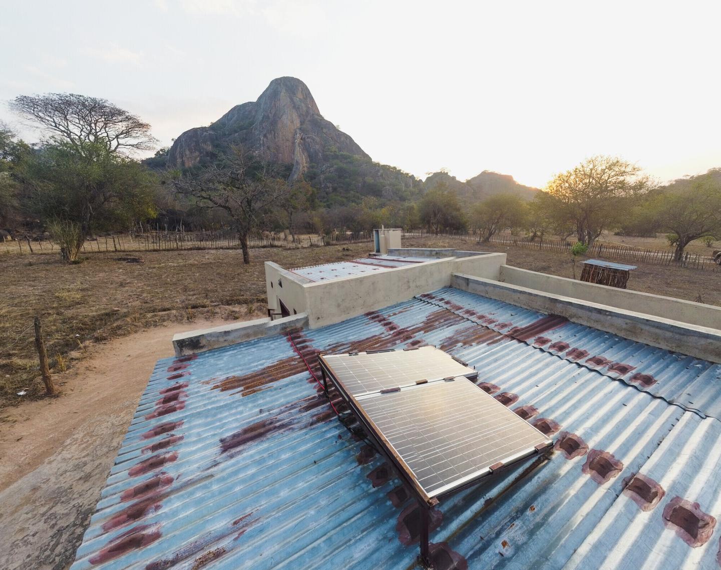 Solar panels on a rooftop in Zimbabwe