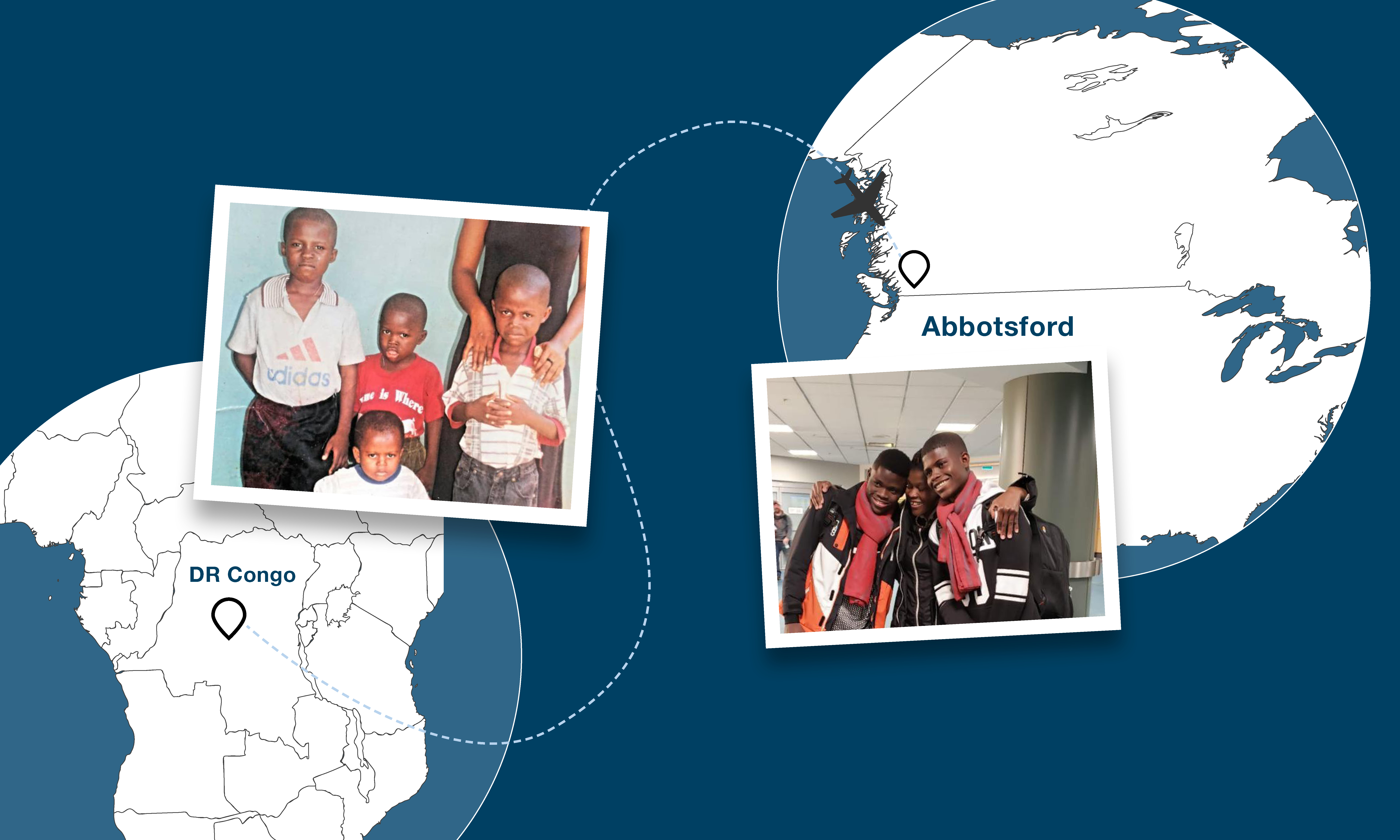 Map of Hope's journey from DR Congo to Abbotsford