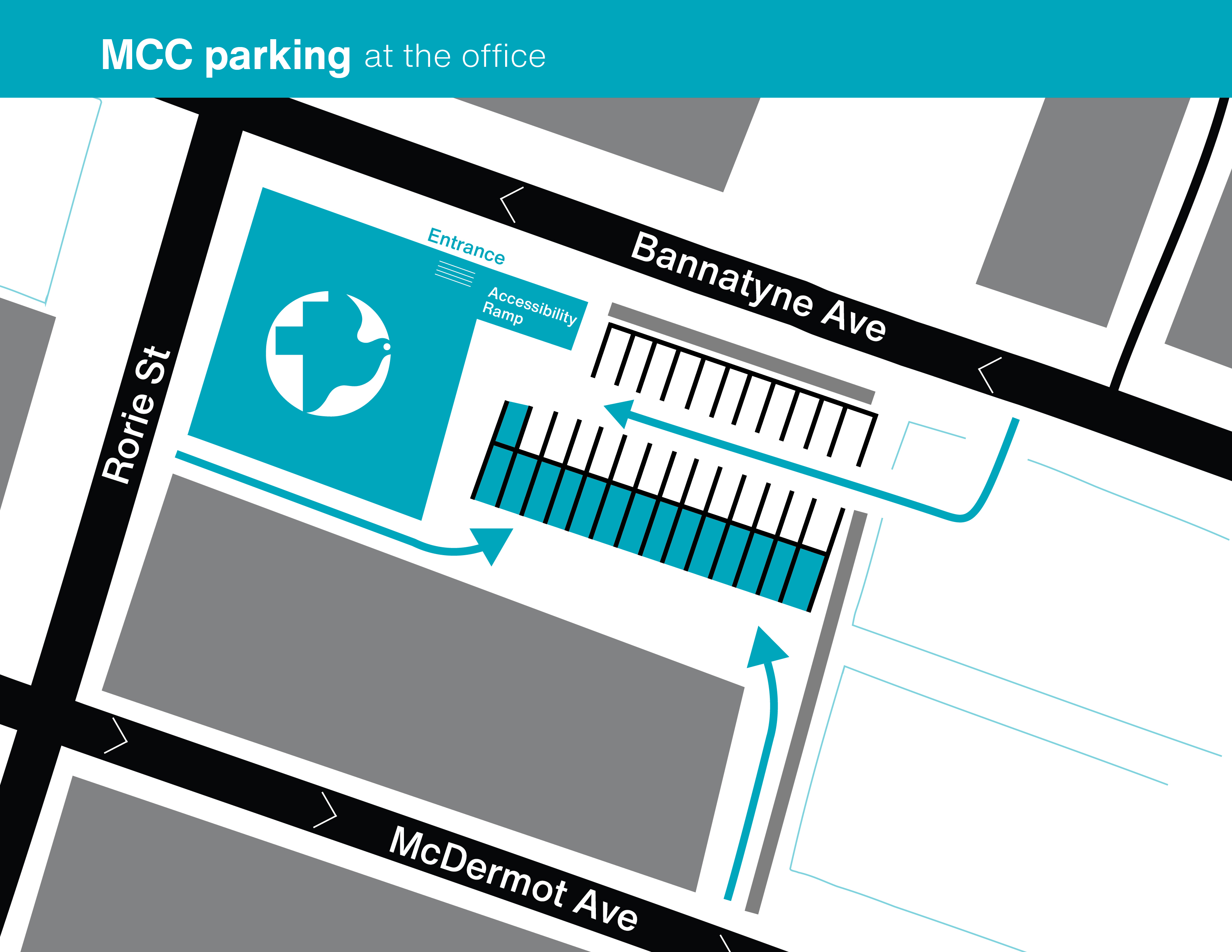 map of the parking lot at the MCC Manitoba office at 140 Bannatyne