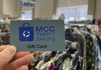 A closeup photo of a MCC Thrift gift card