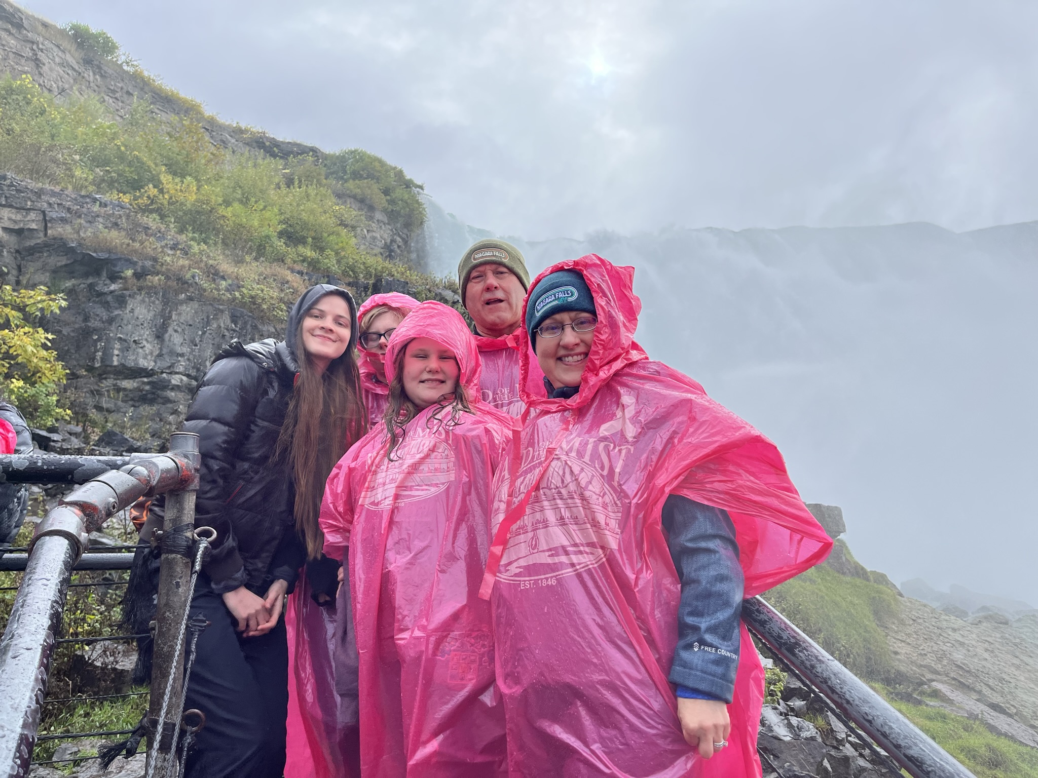 Daisy Toews, Cadence Miller, Keilana Miller, Rod Miller and Melanie Miller visit Niagara Falls.