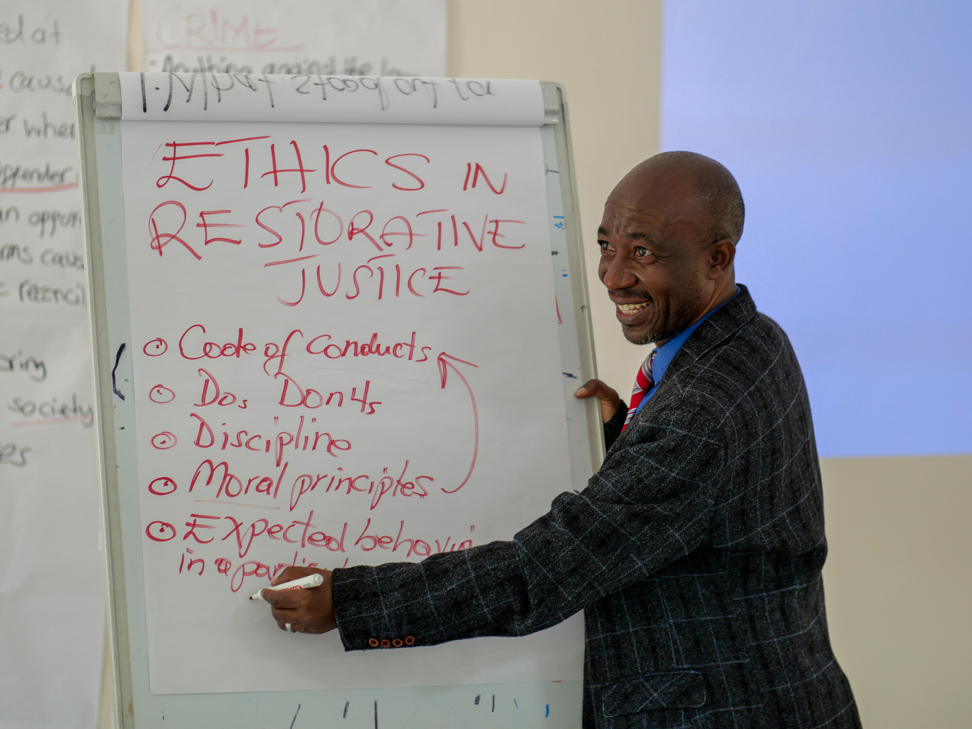 Man writing on white board