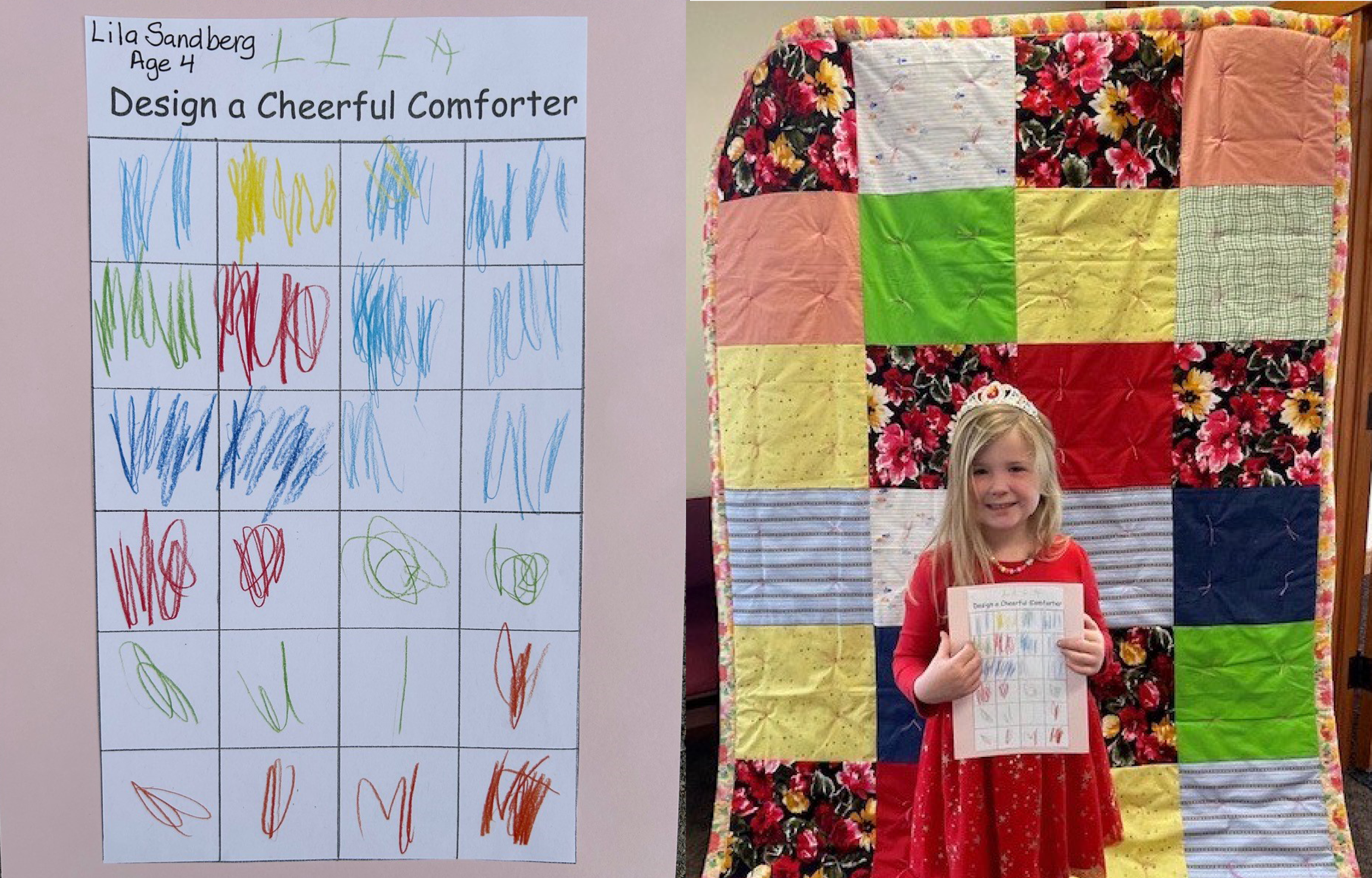 Lila presents her comforter design. 