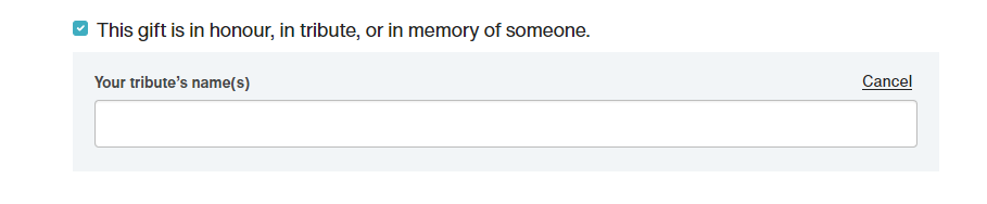 A screen shot explaining how to make a memorial gift