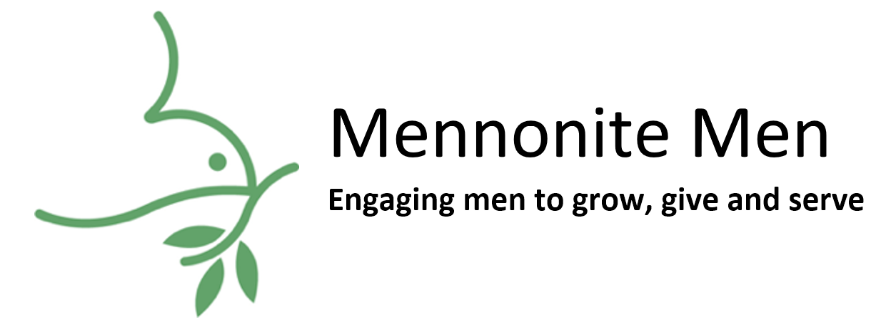 A logo for Mennonite Men with a dove carrying a branch.