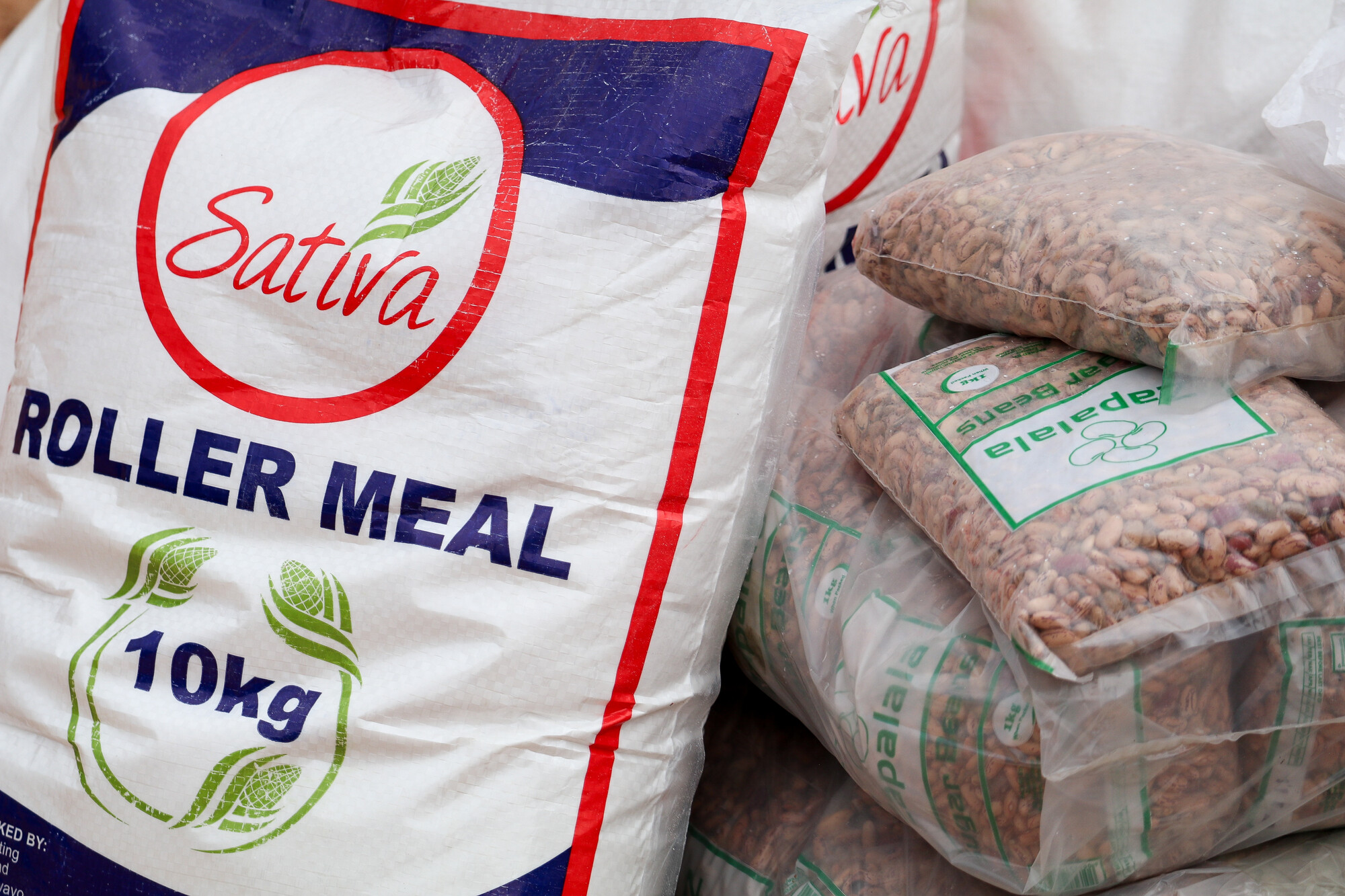bags of ground corn and beans