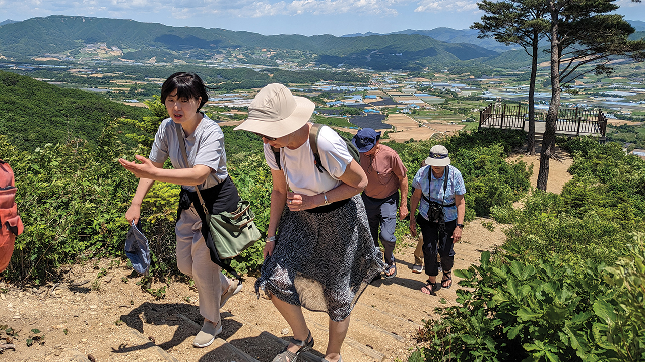 Ladies walking a trail