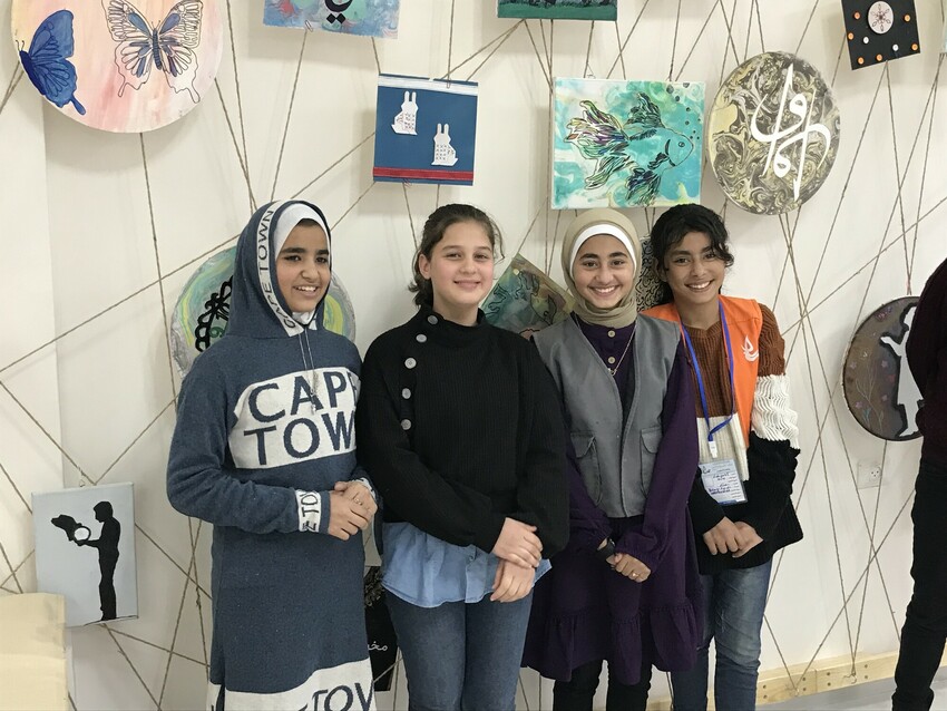 From left, Wurud al-Hilu, Mina Hammouda, Farah Saqer and Amasy Megdad have been leaders for multiple years in summer camps run by MCC partner Culture and Free Thought Association in Khan Younis in the