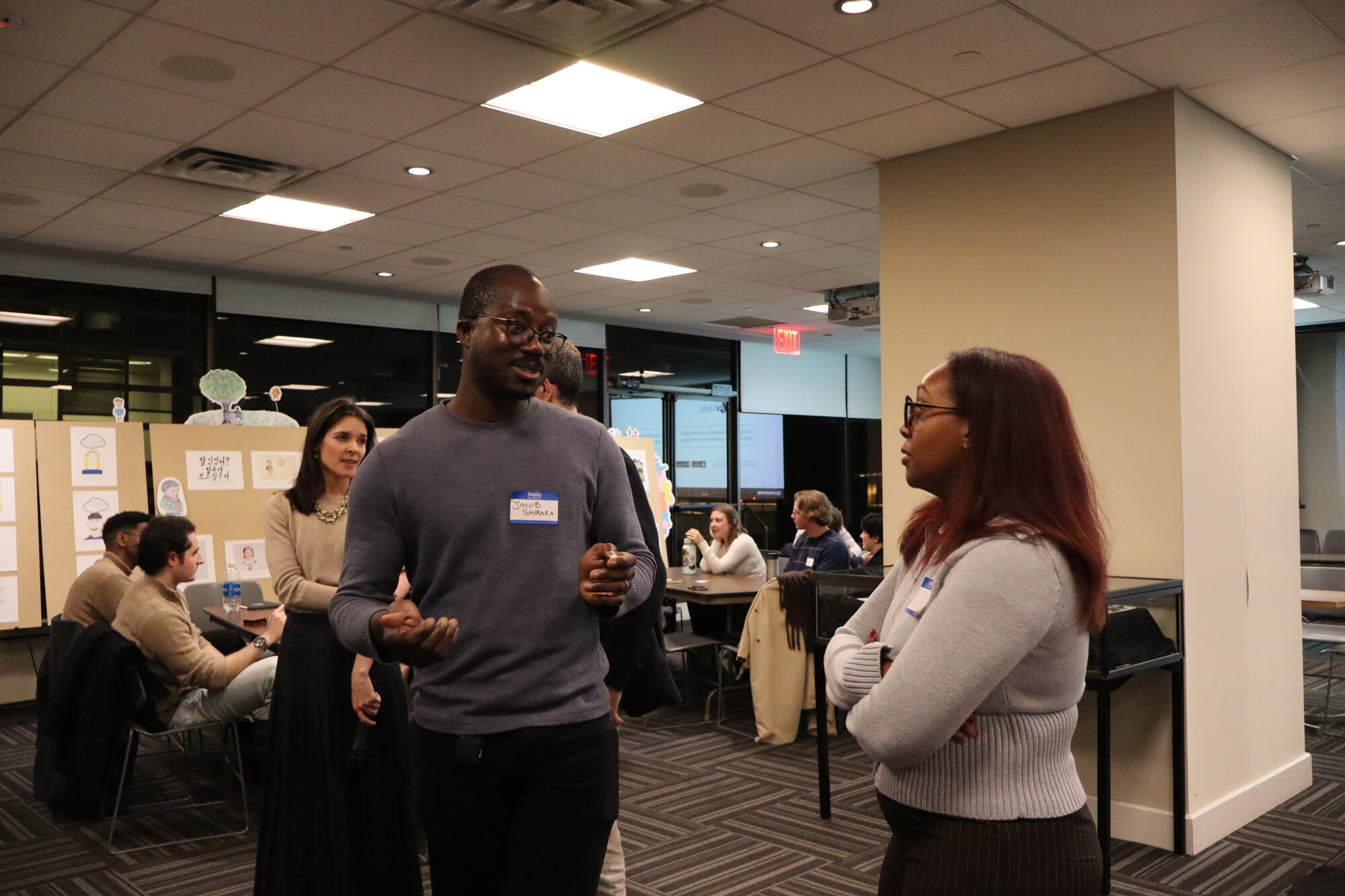 Jacob Sankari, an EMU student and interim peacebuilding associate for MCC U.S., and Mahlet Mamo, the young adult coordinator for MCC Central States, engage in conversation at the MCC UN Student Semina