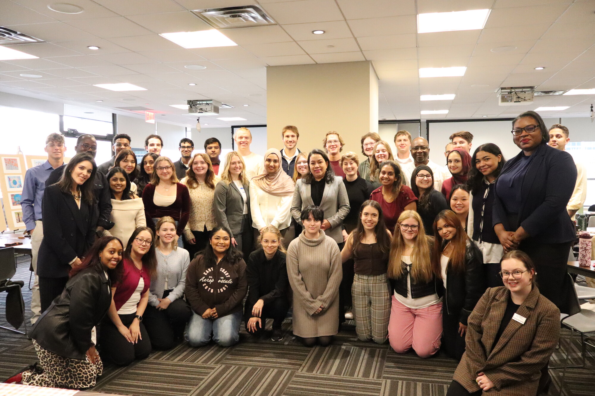 MCC UN Student Seminar participants pose together for a group photo at the 2025 UN Student Seminar in New York City with Guyana Ambassador Carolyn Rodrigues-Birkett.