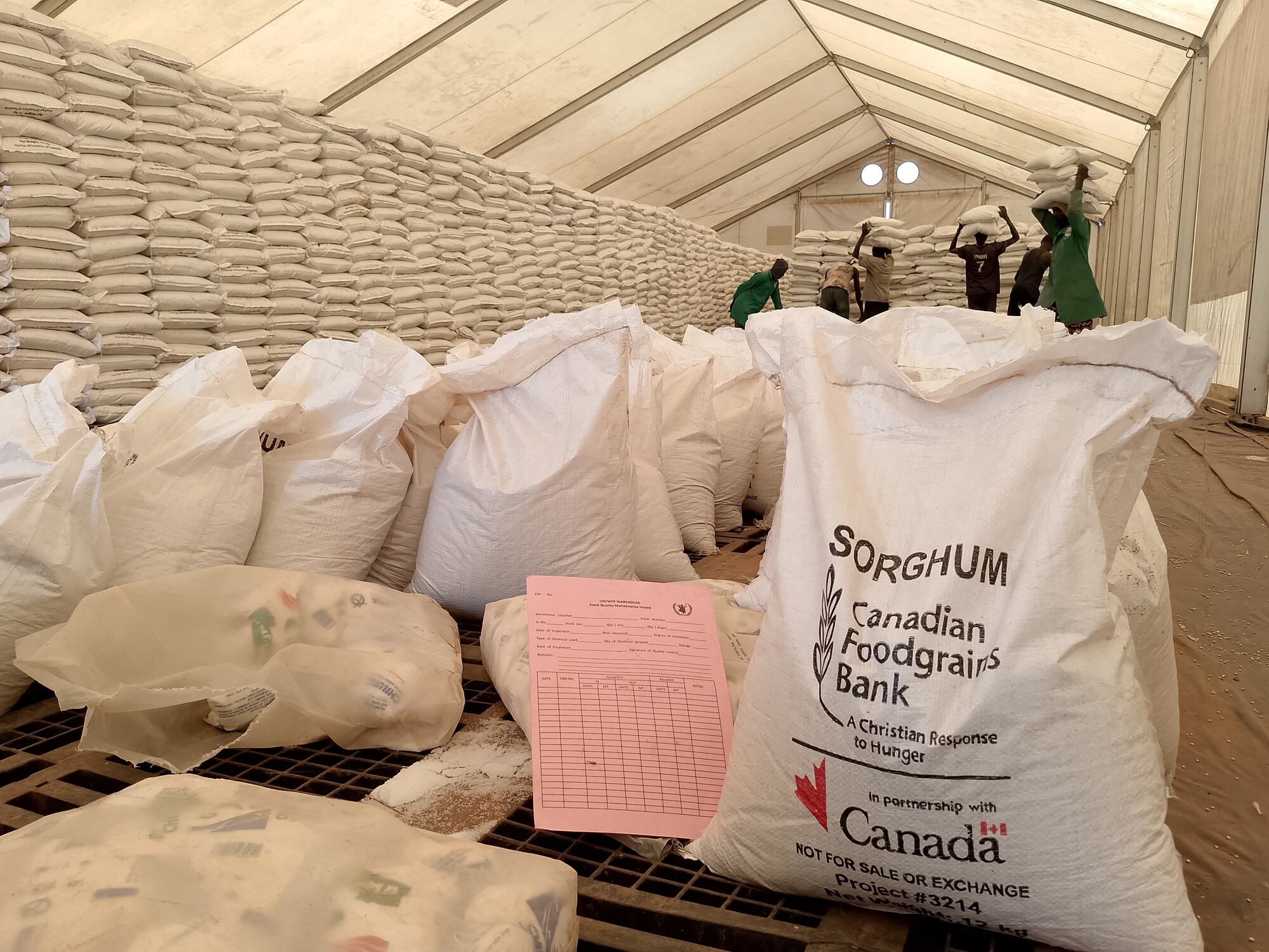MCC partner Episcopal Church of South Sudan – South Sudanese Development and Relief Agency (ECSS-SSUDRA) keeps food supplies in storage at a United Nations base in Bentiu, South Sudan, prior to dist