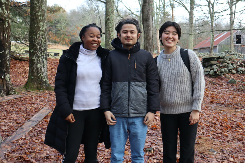 From left, Princess Tshuma,* Khine Thet Swe and Yujin Kim (Communications Associate for MCC East Coast), on a walk outdoors during the week-long "Peace for the weary" camp for young adults held at Cam