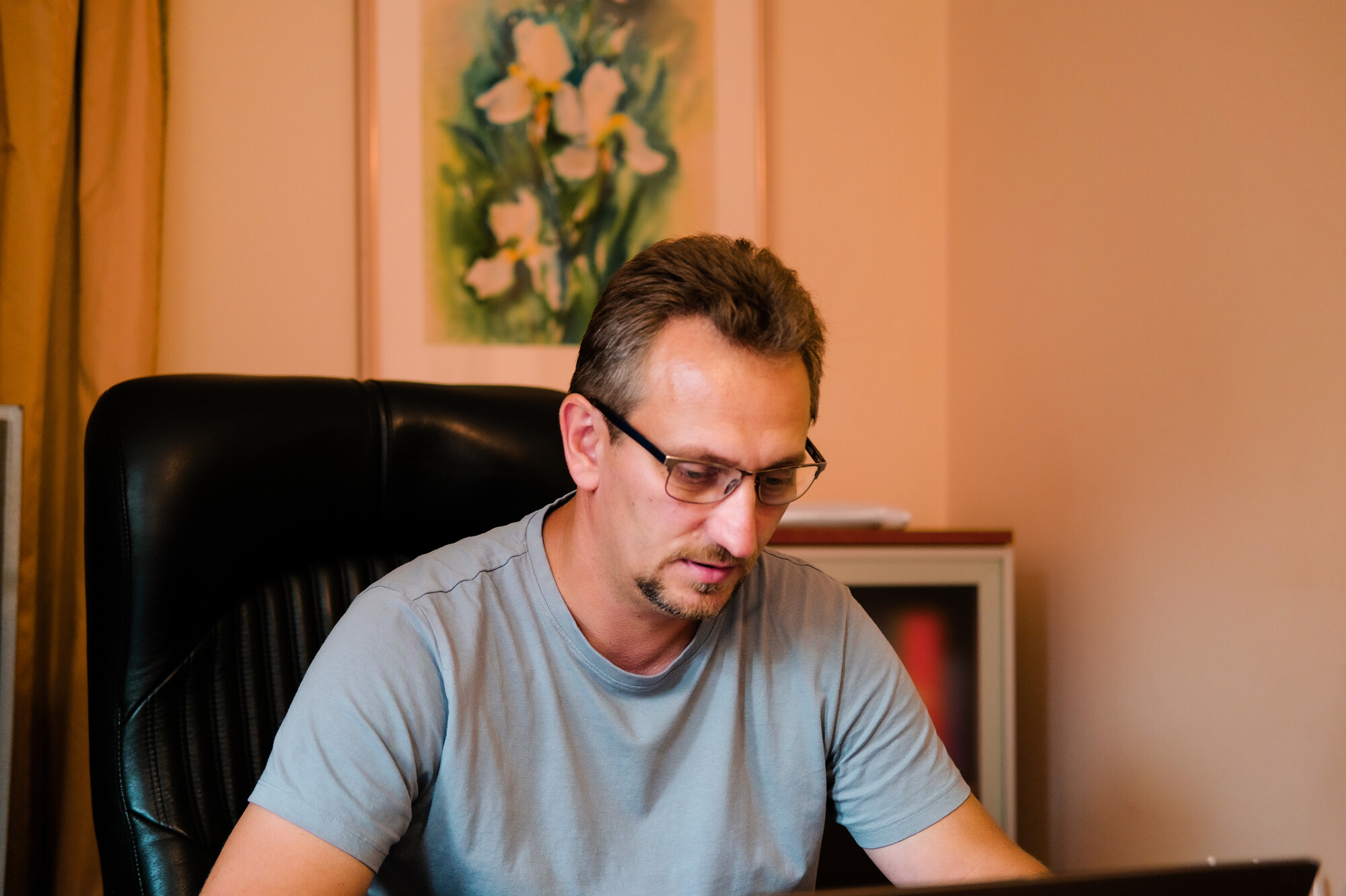 Portraits of Maxym Oliferovski, the director of MCC partner New Hope Center in Zaporizhzhia, Ukraine.