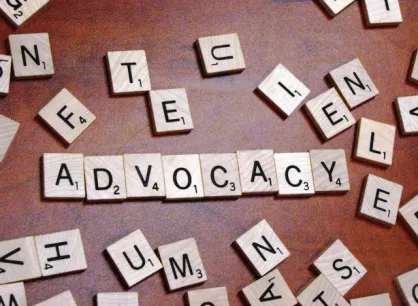 Scrabble tiles spelling out Advocacy