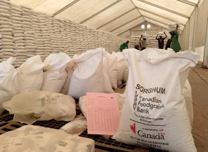 MCC partner Episcopal Church of South Sudan – South Sudanese Development and Relief Agency (ECSS-SSUDRA) keeps food supplies in storage at a United Nations base in Bentiu, South Sudan, prior to dist
