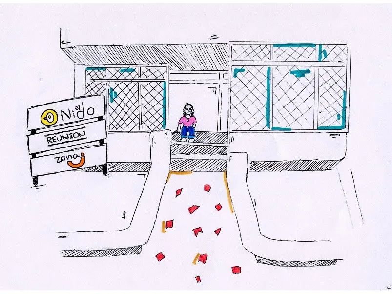 Drawing of a church building called El Nido.