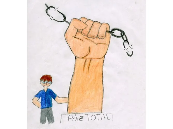 Drawing of a fist holding a chain