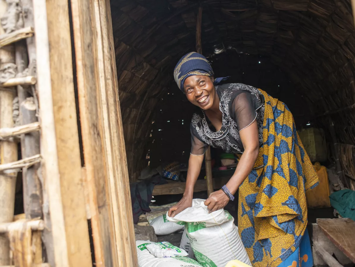 A woman receiving relief supplies