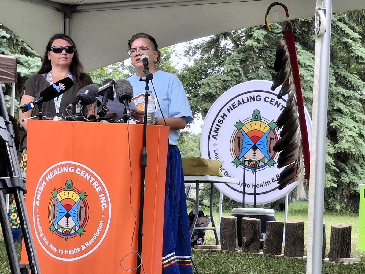 MCC Manitoba staff member Marie Loeppky speaks at an event for the Anish Healing Centre