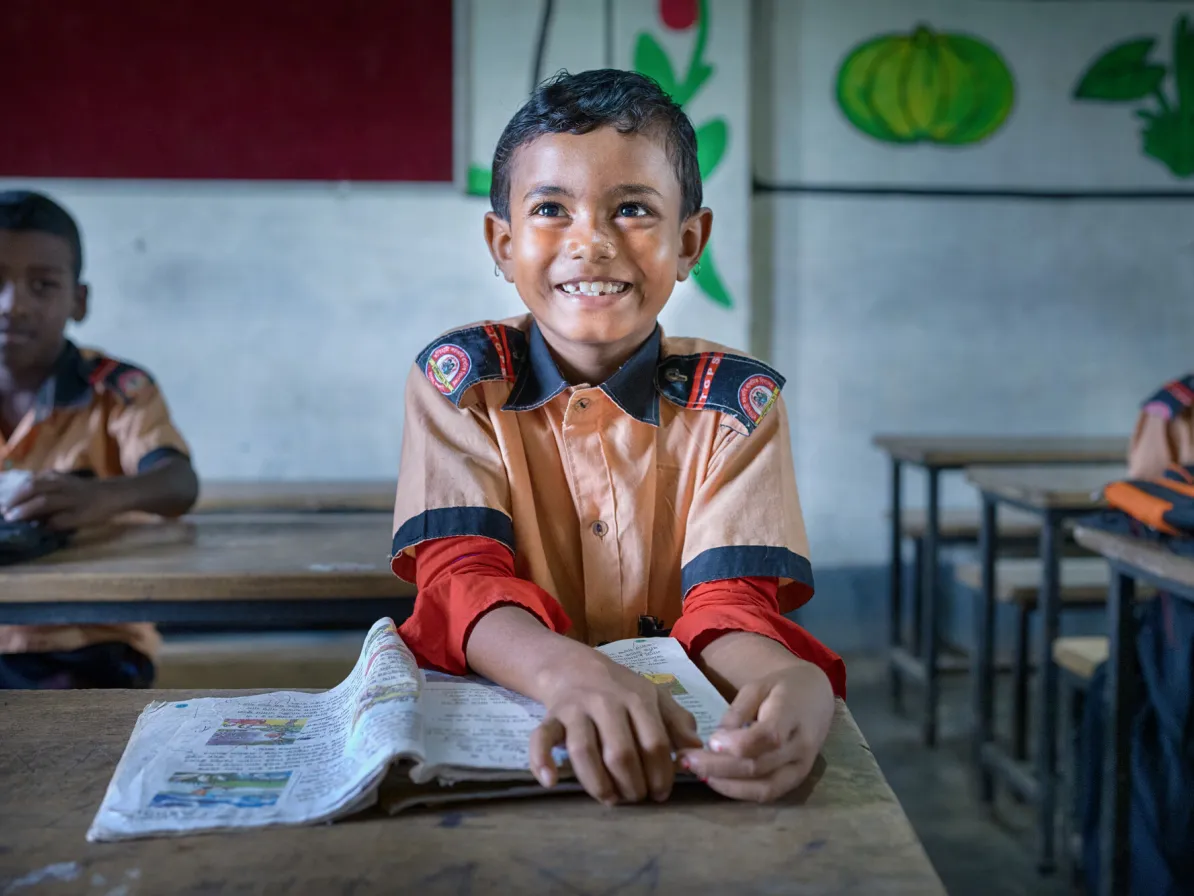 Portrait of Noyomi Tudu (7), at the Tatihati Government Primary School, Rajshahi, Bangladesh.