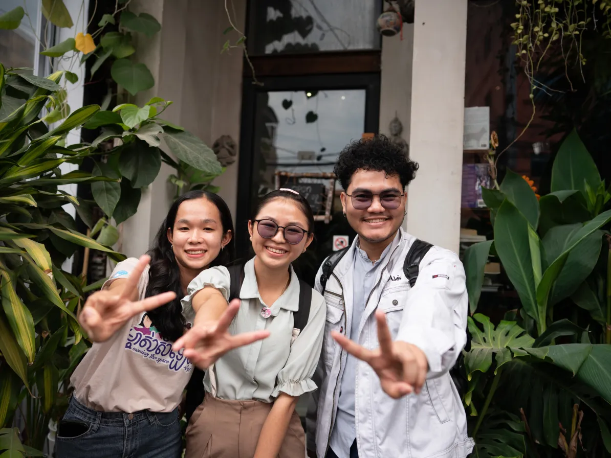 Left to right, Yuminea Nhouv, Hang Lita, Ly Tongfy, participants of Network of Interethnic Peace Ambassadors (NIPA).