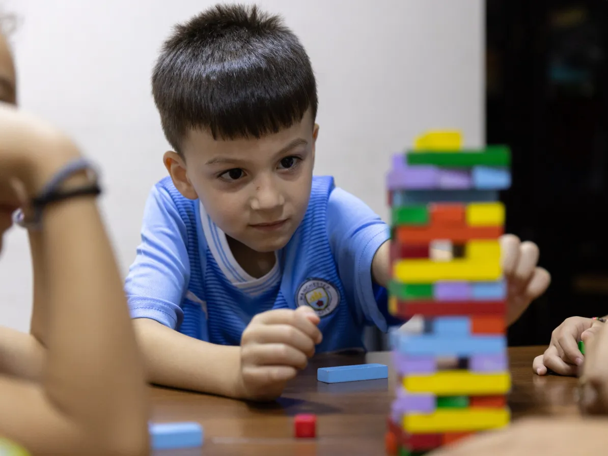 Fadi,* age 6, attends a center in Aleppo, Syria, for children affected by the 2023 earthquakes in northern Syria who can benefit from academic and emotional support.

*The child's last name is withh