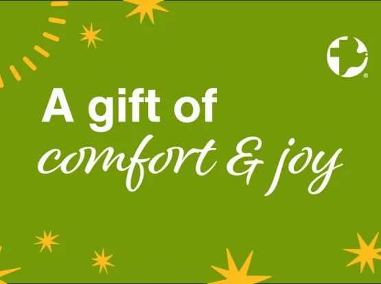 Graphic with the words "A gift of comfort and joy"