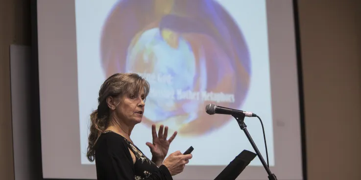 Valorie Hiebert speaking to audience