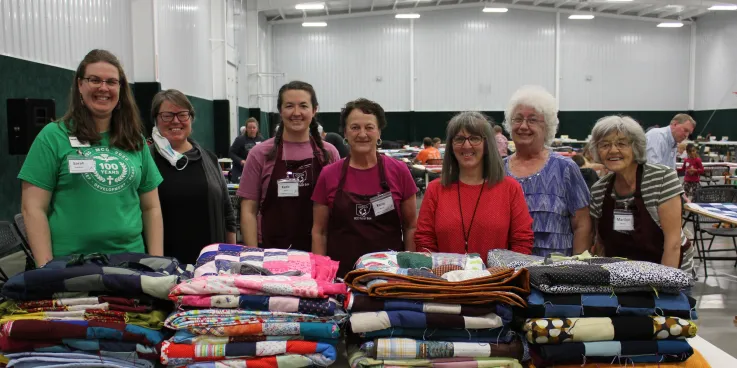 The 2022 Ohio Comforter Bash local committee put in many hours planning and hosting the event. (Left to right) Sarah Doerksen (MCC Great Lakes Ohio Material Resources Coordinator), Amy Stauffer-McNutt