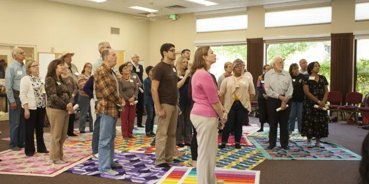 A Loss of Turtle Island blanket exercise, led by MCC Central States staff Erica Littlewolf (Northern Cheyenne) and Karin Kaufman Wall, was one of the events held on the first day of the MCC Native Ame