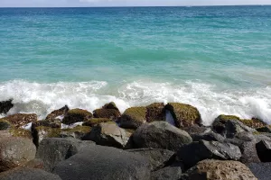 View of the ocean crashing upon rocks