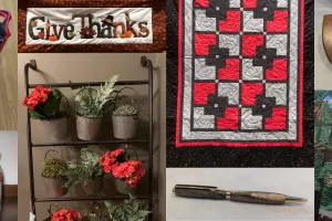 gift basket, quilt, plaque, plants, pen and painting to be auctioned