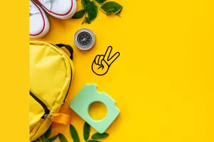 Camp items on yellow background