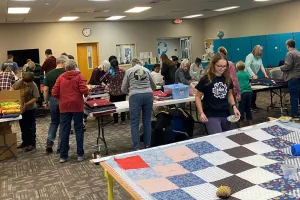 room of busy volunteers