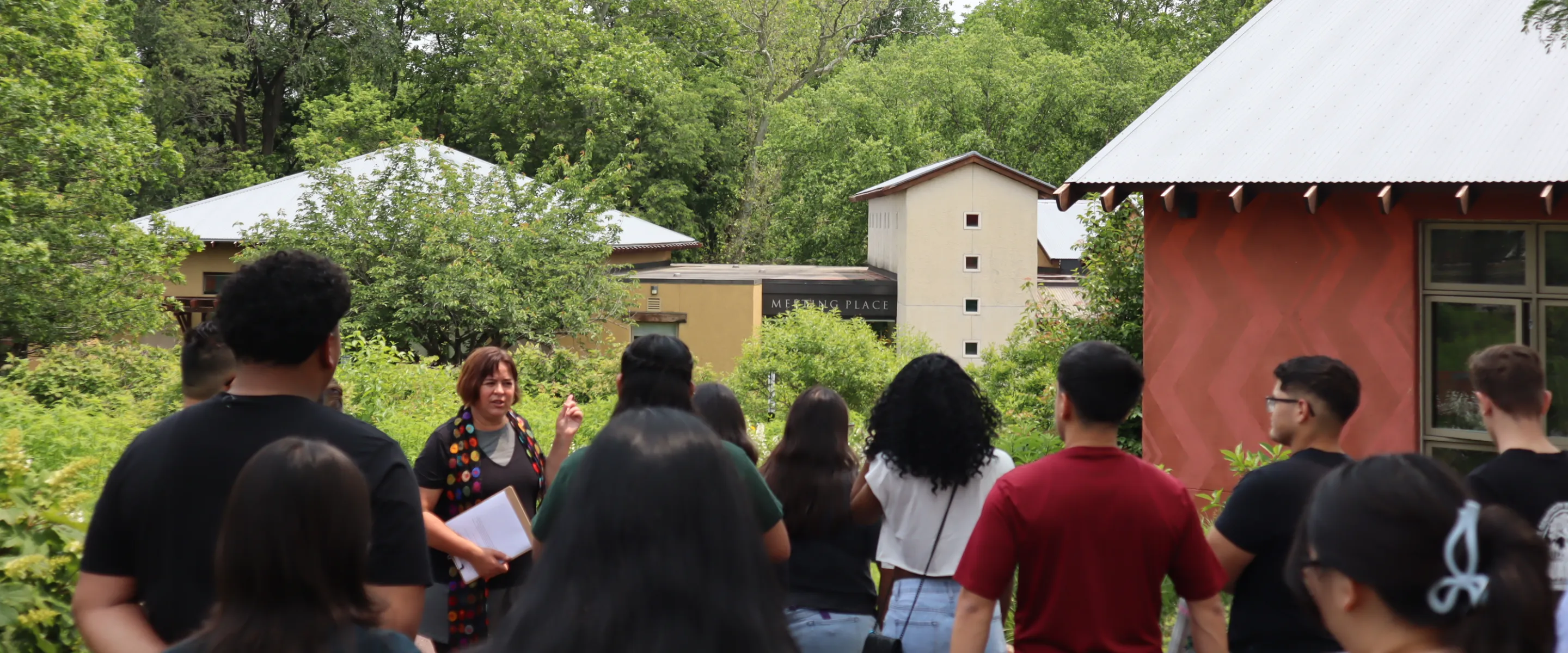 Young adults learn about native plants.