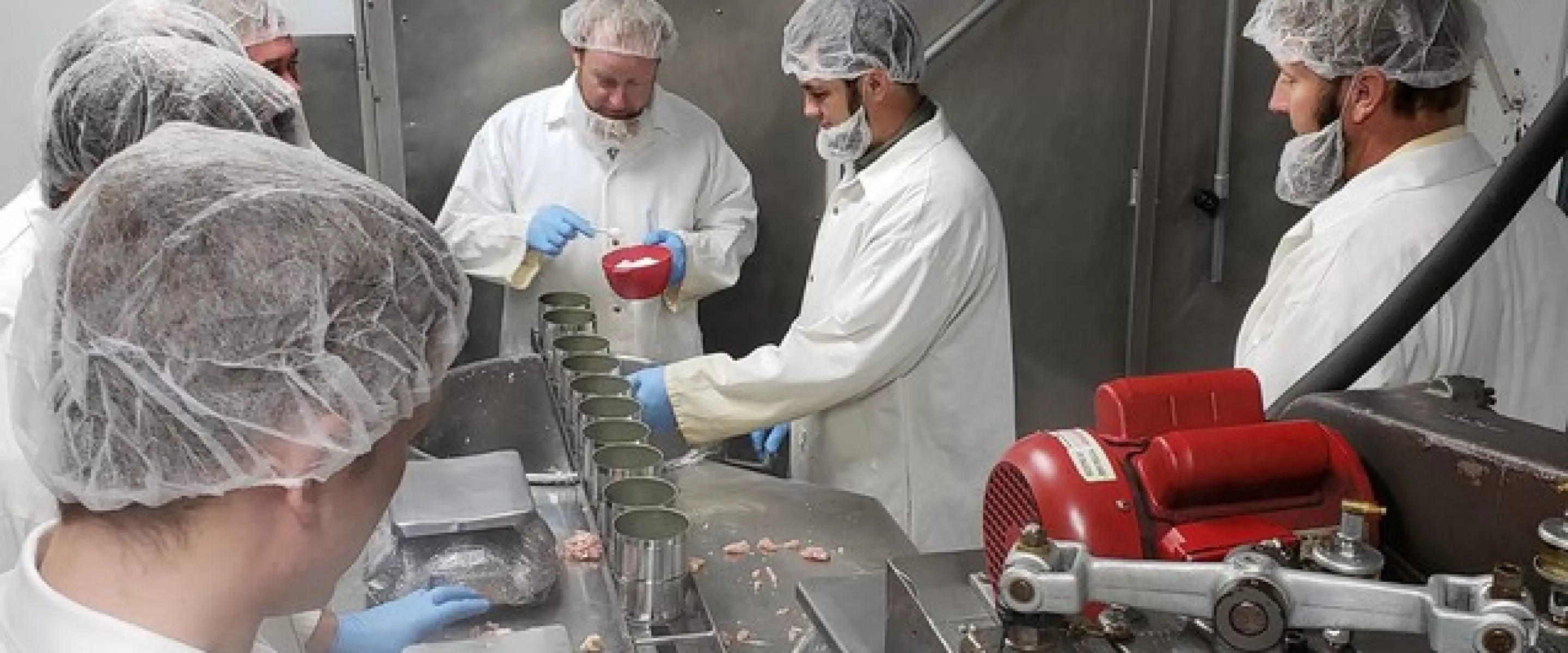 Caption: Volunteers in Newton, Kansas, put a teaspoon of salt in the cans before filling them with ground chicken. MCC photo/Josh Voth
More information: Volunteer groups representing Amish, Beach