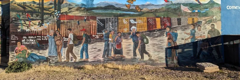 Mural of migrant journey