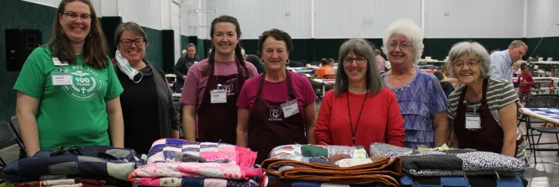 The 2022 Ohio Comforter Bash local committee put in many hours planning and hosting the event. (Left to right) Sarah Doerksen (MCC Great Lakes Ohio Material Resources Coordinator), Amy Stauffer-McNutt