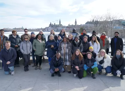 A group of young people near Parliament Hill in Ottawa