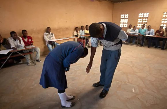 Two children in a classroom